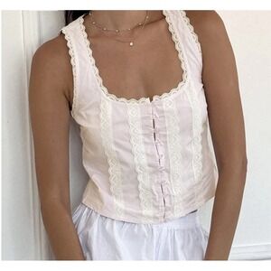 Motel Rocks Esaula Button Peasant Crop Top, Lace Detail, XL, Romantic, Croquette
